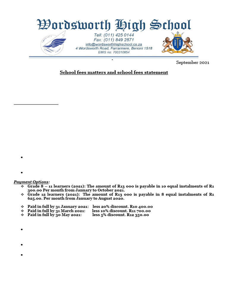 School Fees Matters and School Fees Statement | PDF | Fee | Money
