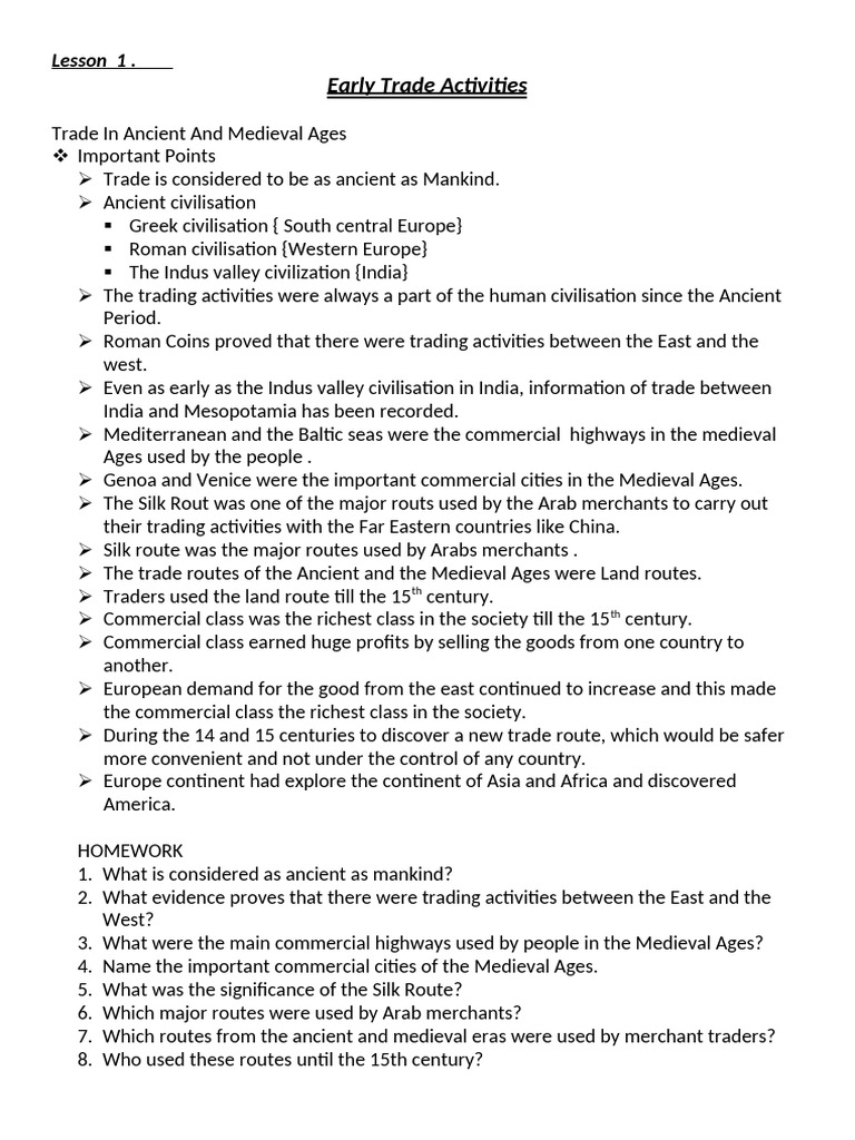 Early Trade Activities | PDF | Age Of Discovery | Voyages Of ...