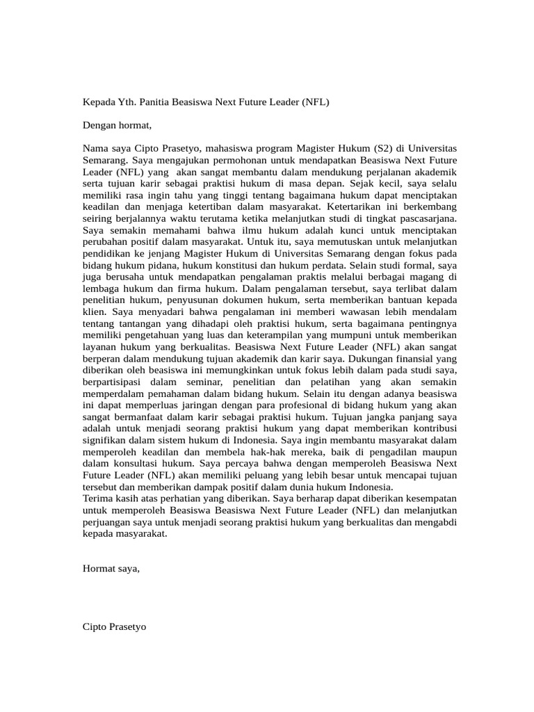 Motivation Letter NFL | PDF