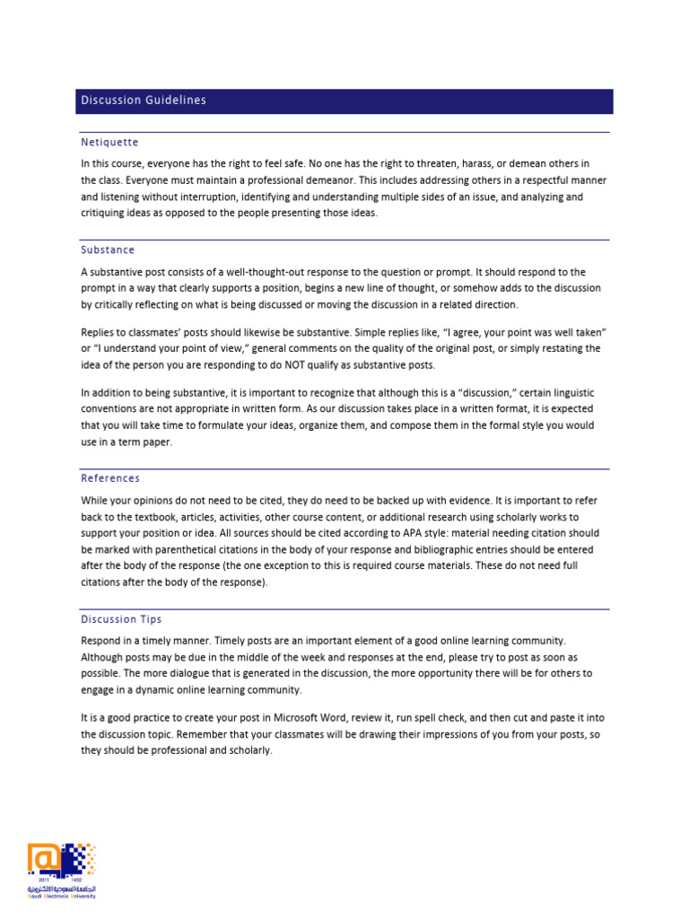 SEU Discussion Guidelines | PDF | Citation | Communication