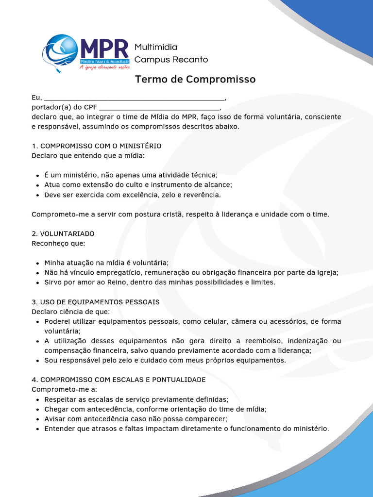 Termo de Compromisso | PDF | Emprego