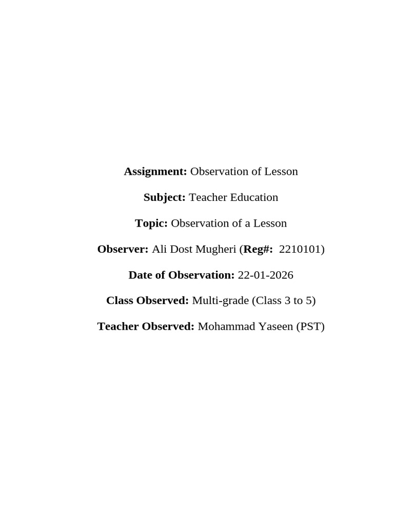 Lesson Observation Assignmnet | PDF | Teachers | Intelligence