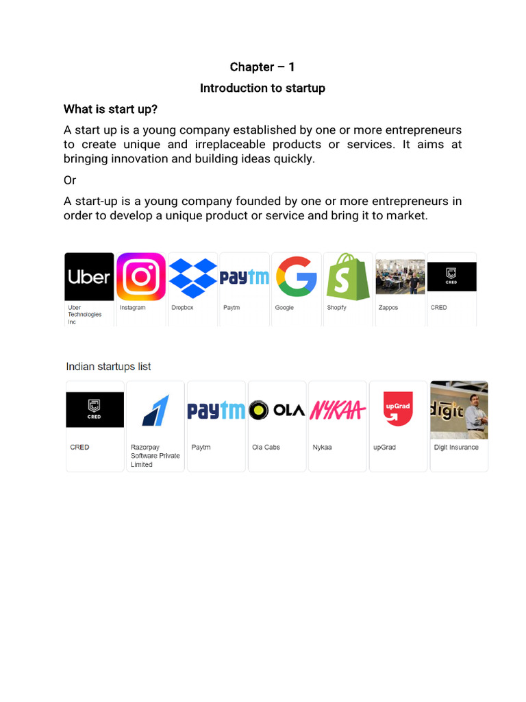 Chapter 1 Introduction To Startup | PDF | Startup Company | Small ...