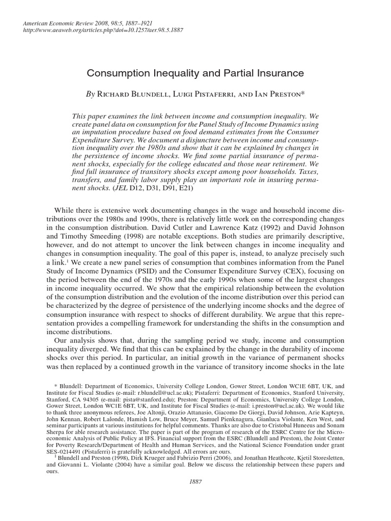 Consumption Inequality and Partial Insurance | PDF | Gini Coefficient ...
