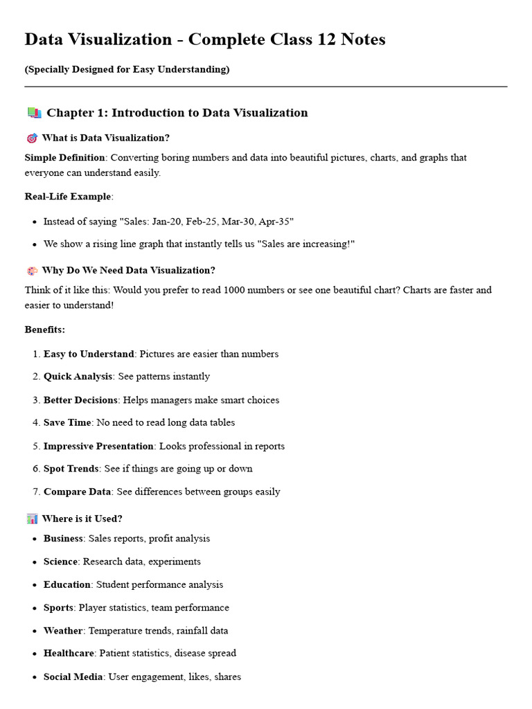 Data Visualization - Class 12 Complete Notes | PDF | Descriptive Statistics