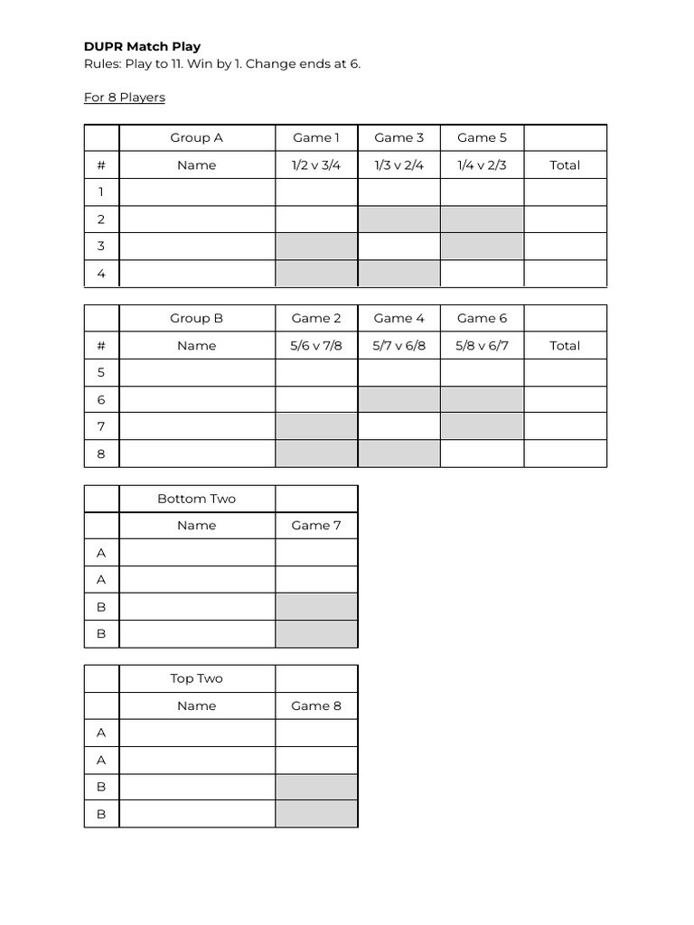 DUPR Match Play Template | PDF