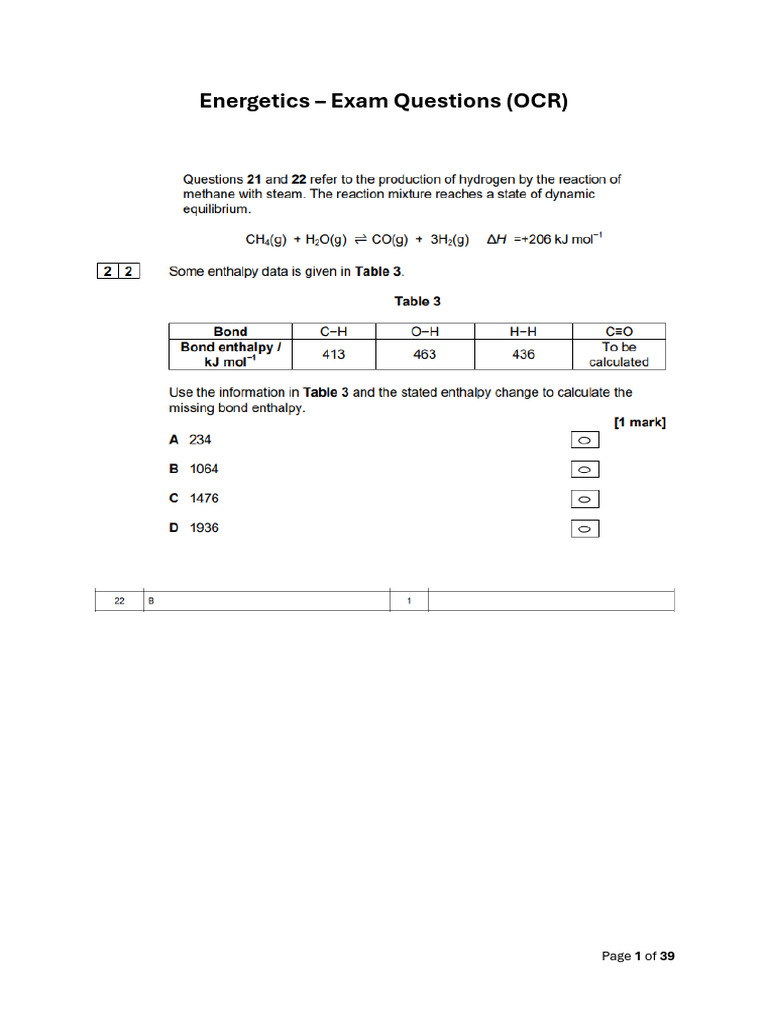Energetics - AQA Exam Questions | PDF
