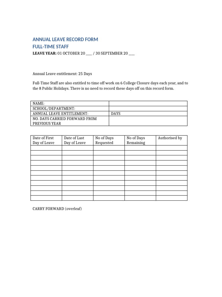 Annual Leave Record Form | PDF