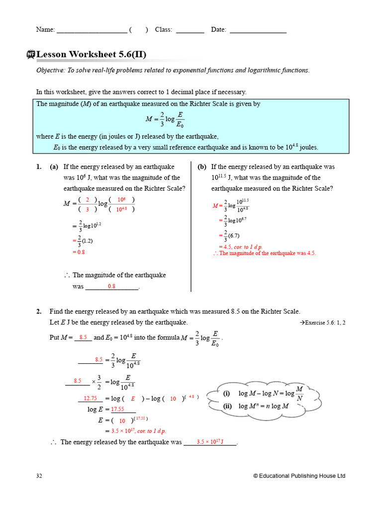 Lesson Worksheet 5.6 (II) | PDF | Logarithm | Decibel