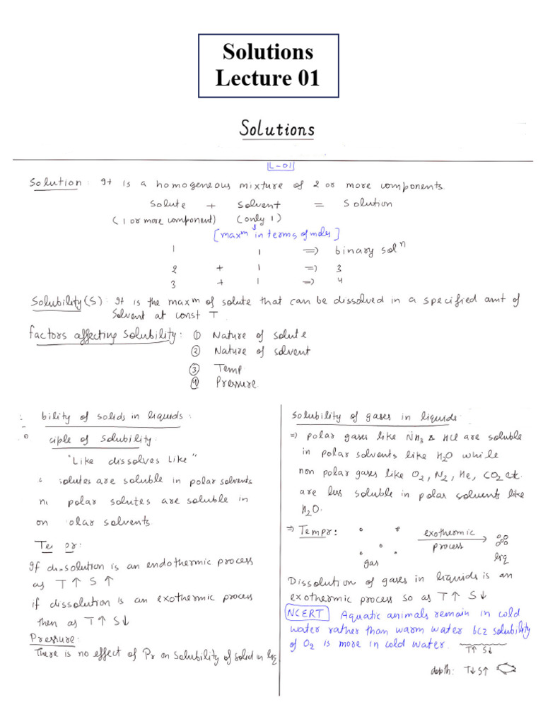 10 Solutions Notes | PDF