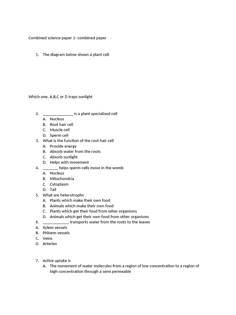 Combined Paper 1 Form 2 | PDF