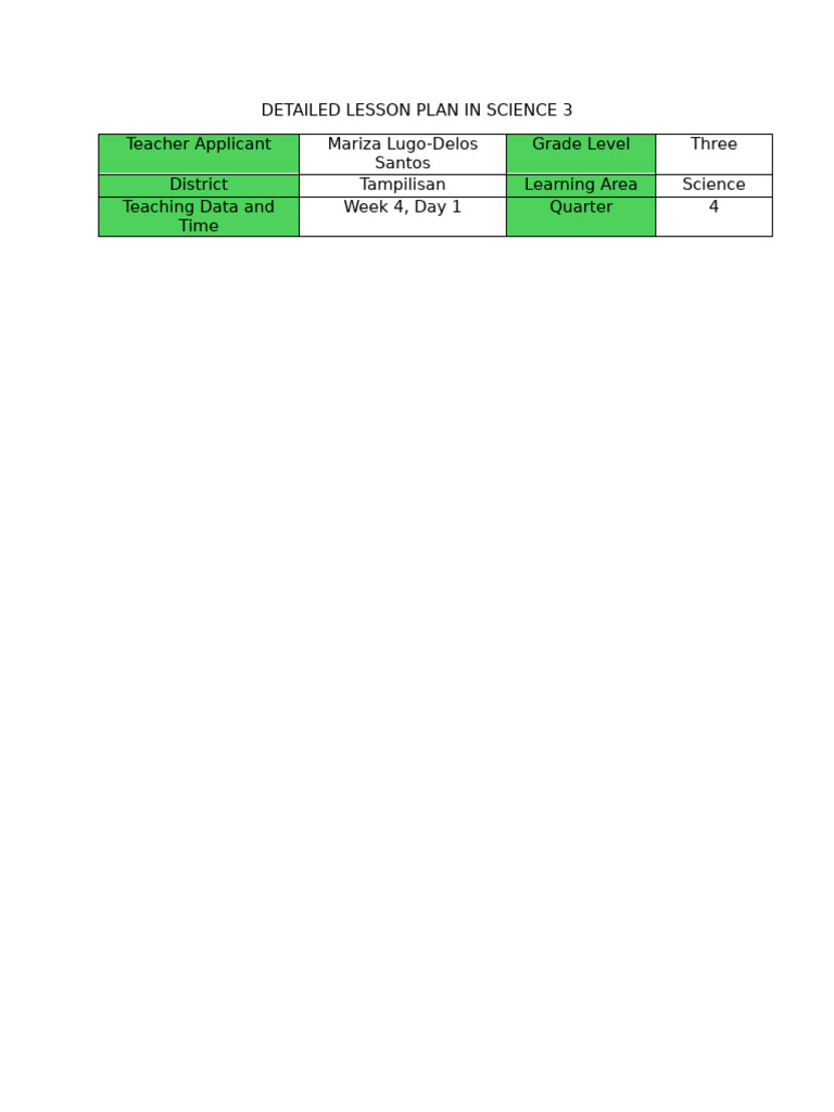 Detailed Lesson Plan in Science 3 | PDF