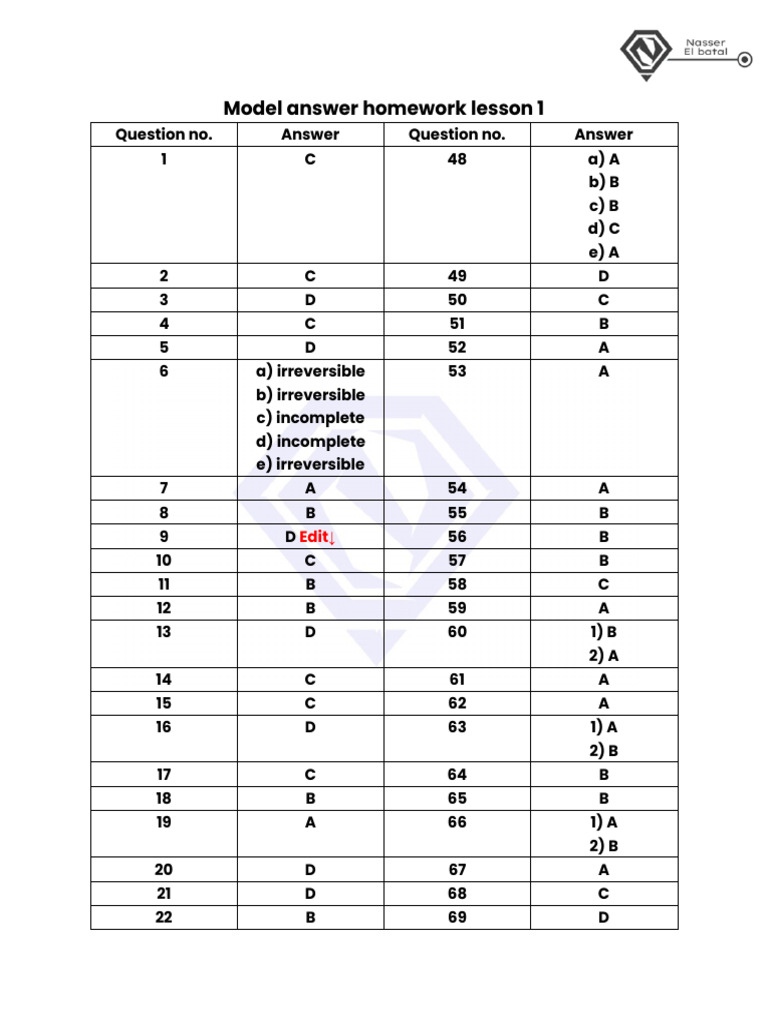 Model Answer HW L1 Ch3 | PDF | Mole (Unit) | Thermodynamics