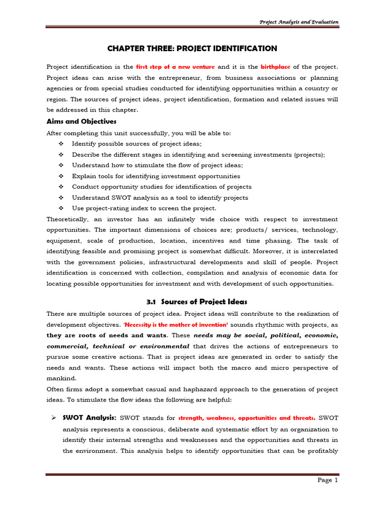 Chapter 3 Project Identification | PDF | Government Budget Balance ...
