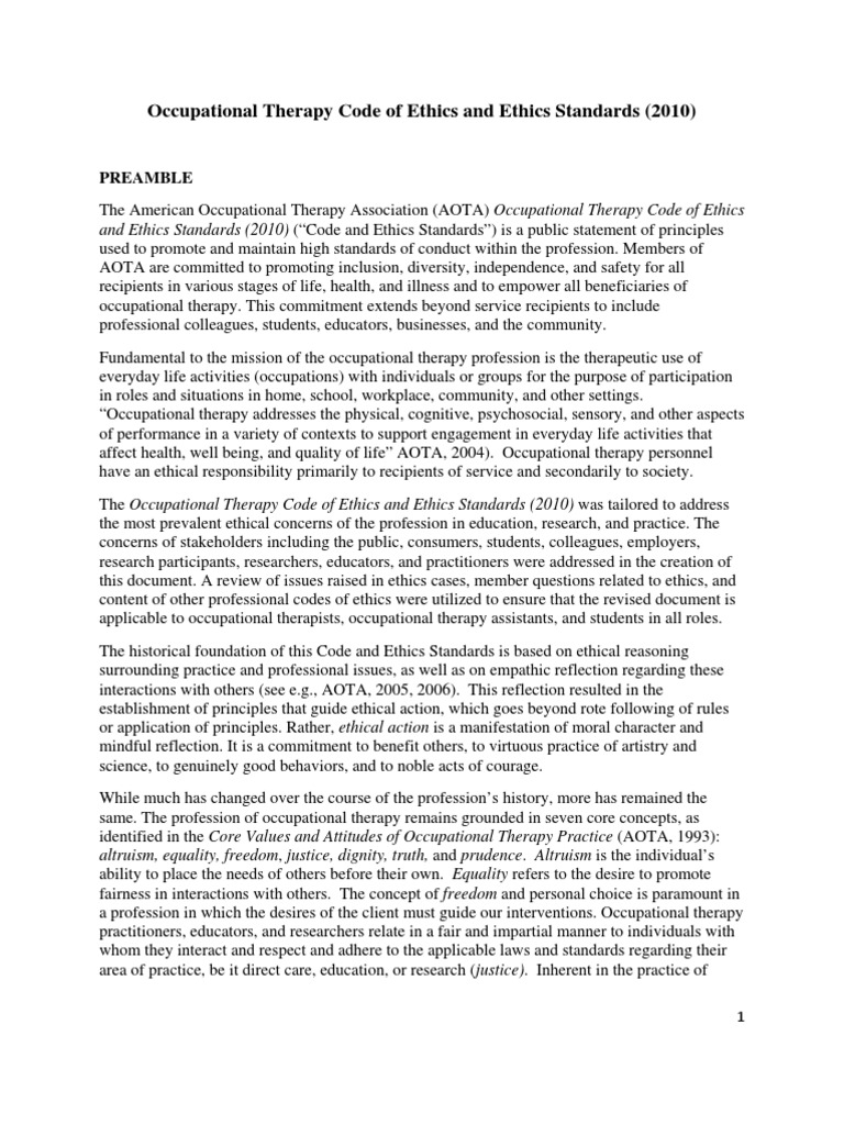 Code and Ethics Standards 2010 | PDF | Occupational Therapy | Autonomy