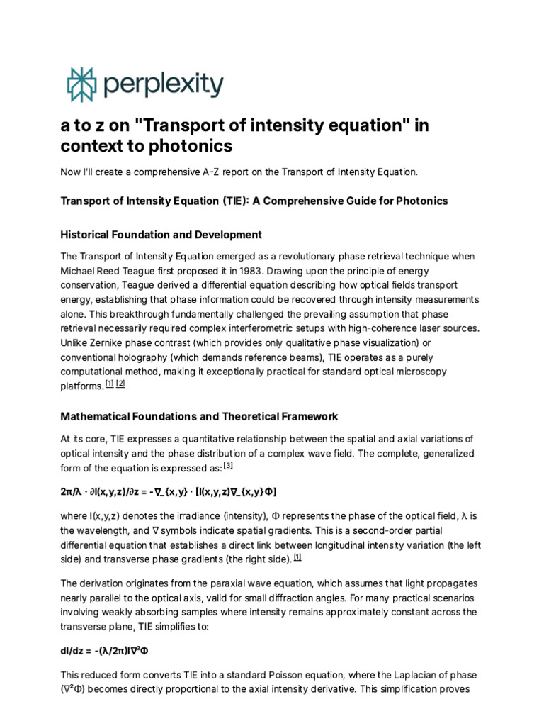 A To Z On Transport of Intensity Equation Perplex | PDF | Microscopy ...