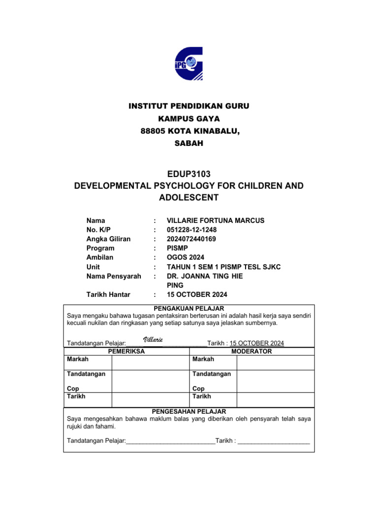 Edup3103 Task 2 Report-Villarie Fortuna Marcus | PDF | Cognitive ...