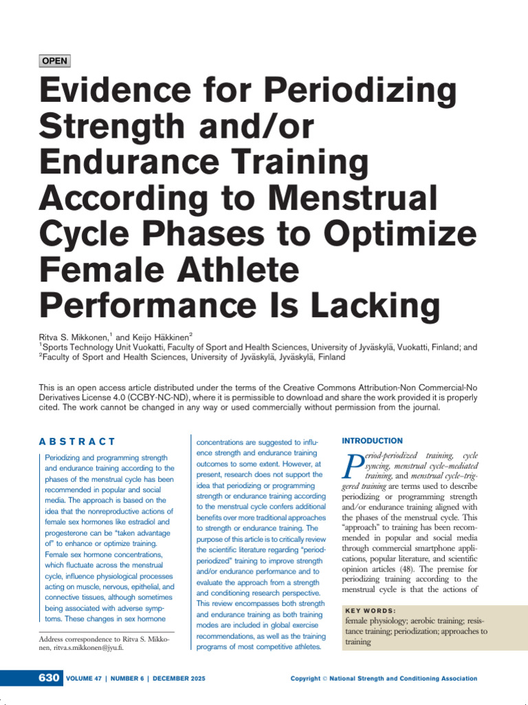 Evidence For Periodizing Strength and or Endurance.4 | PDF | Menstrual ...