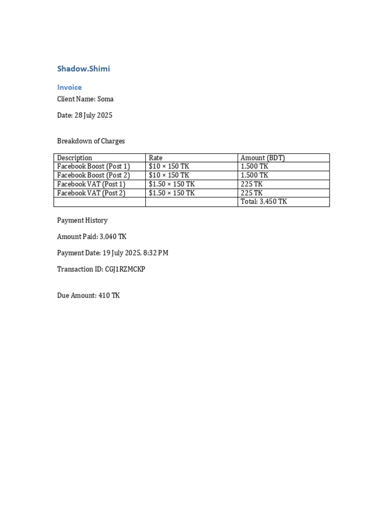 Invoice FB Boost Post 2 | PDF