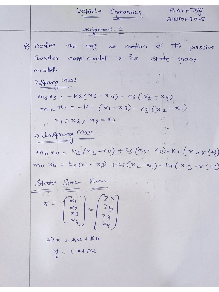 Vehicle Dynamics Assignment-1 | PDF