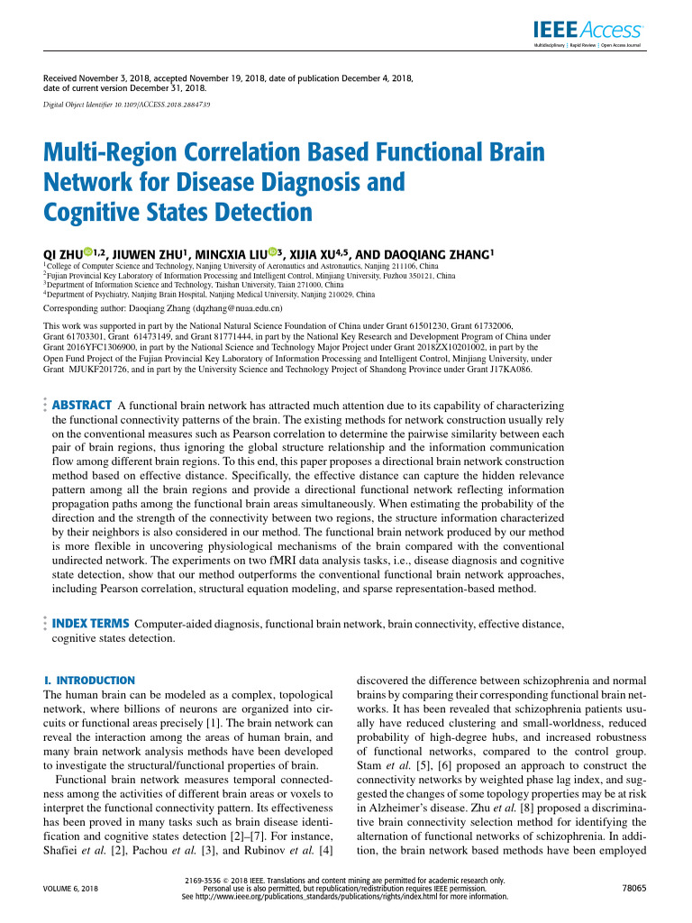 Multi-Region Correlation Based Functional Brain Network For Disease ...