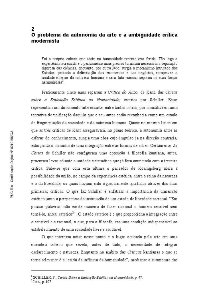 Explique O Significado Da Autonomia Da Obra De Arte