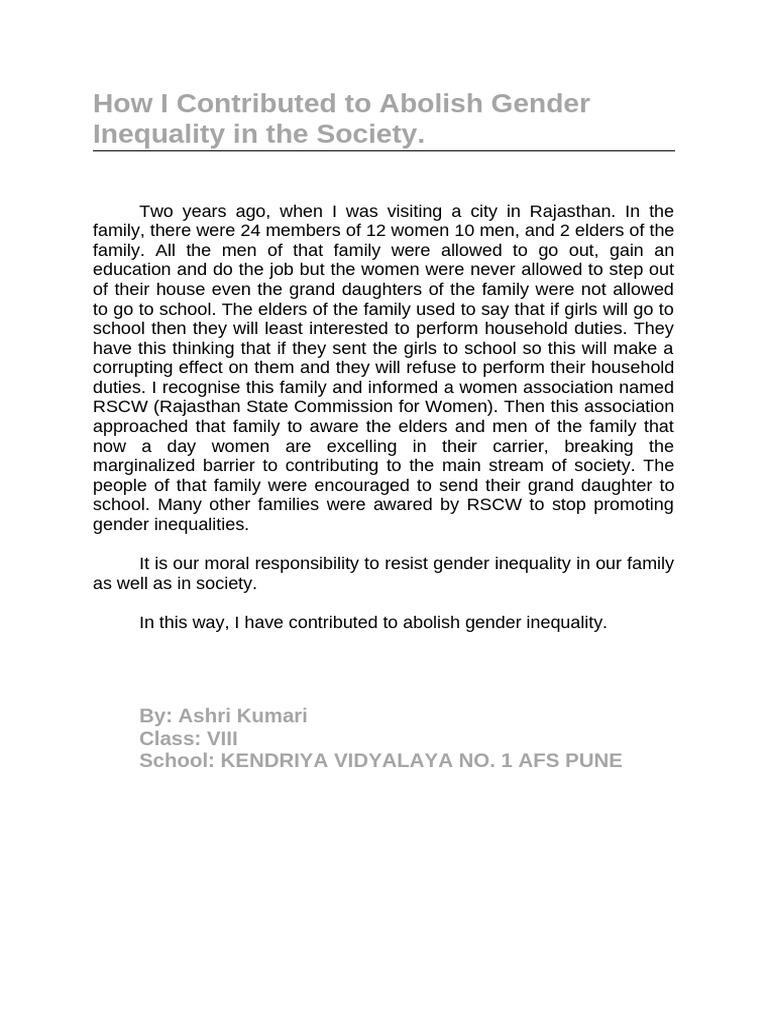 How I Contributed To Abolish Gender Inequality in The Society-1 | PDF
