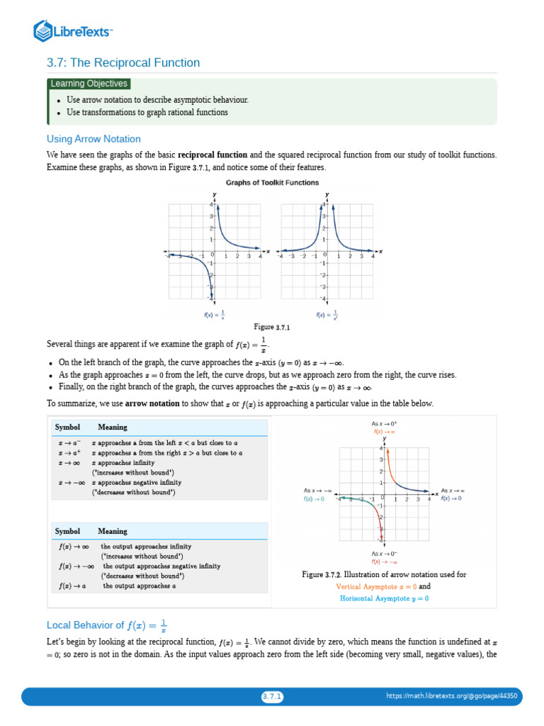 3.07 The Reciprocal Function | PDF | Asymptote | Function (Mathematics)