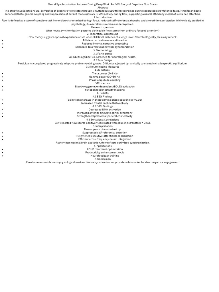 Neural Synchronization Patterns During Deep Work An fMRI Study of ...