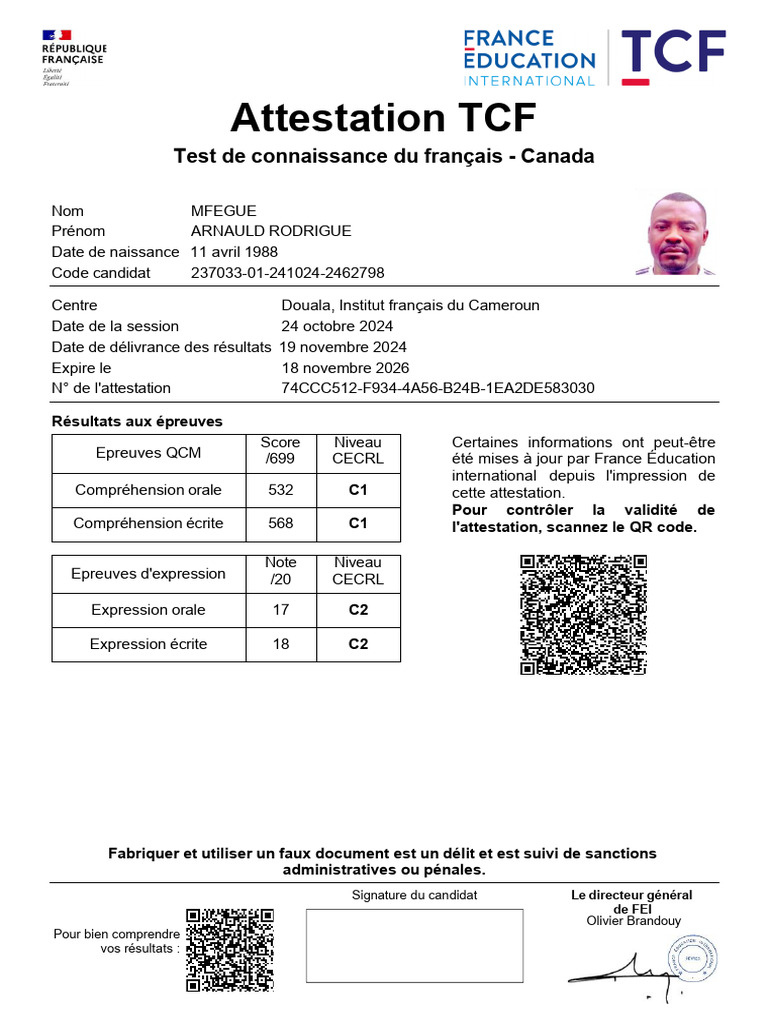 Attestation TCF | PDF