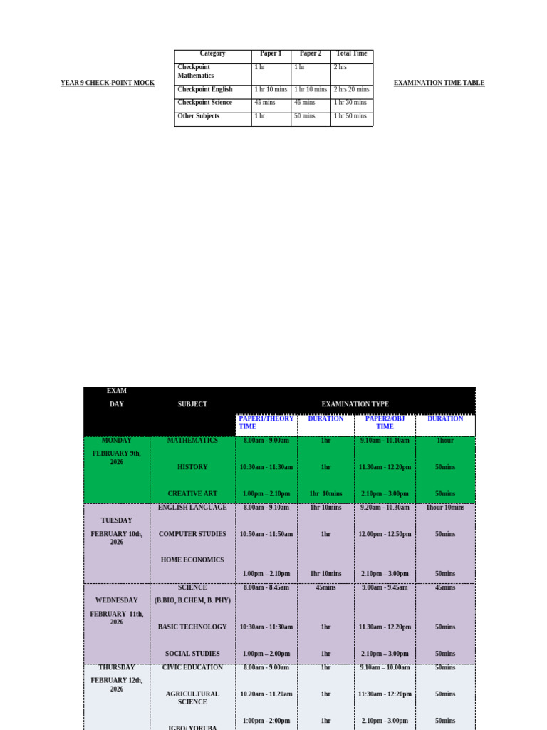 2nd Term Time Table | PDF | Science