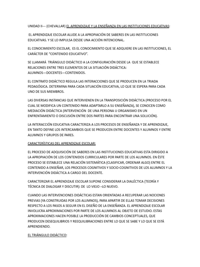 El Aprendizaje y La Ense-Anza en Las Instituciones Educativas | PDF ...