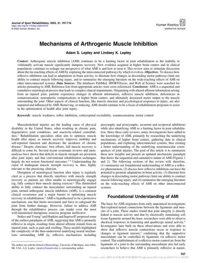 Mechanisms of Arthrogenic Muscle Inhibition | PDF | Cerebellum ...