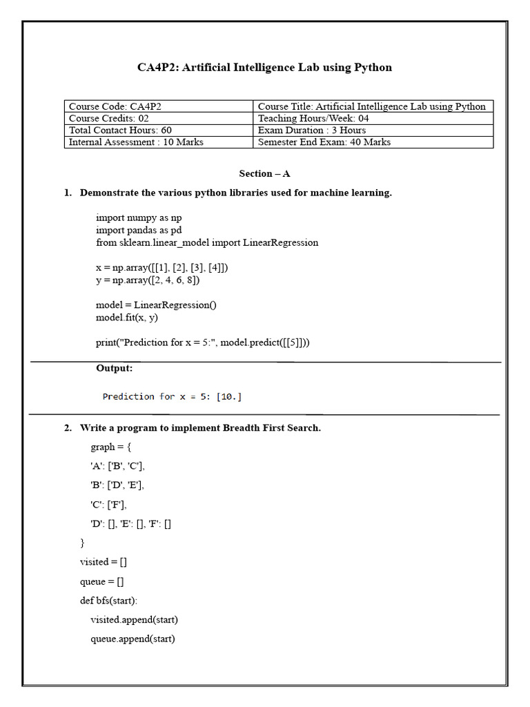 Ai Lab Programs Lab Manual | PDF | Computer Programming | Discrete ...