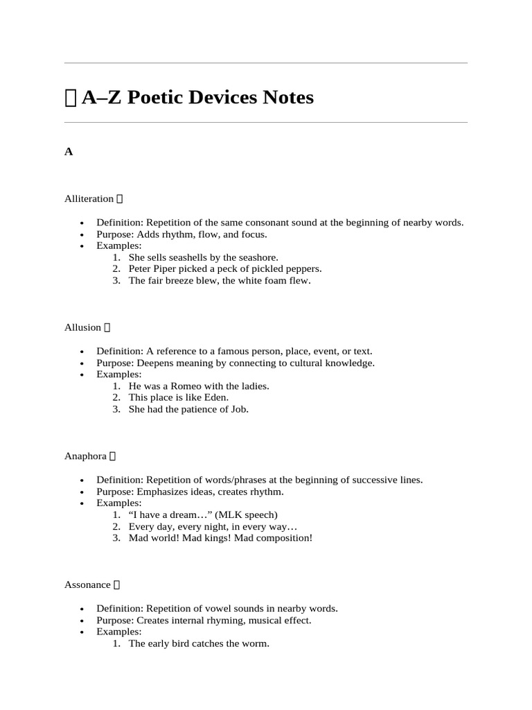 A To Z Poetic Device With 10th Syallbus Poetic Devices | PDF | Poetry ...