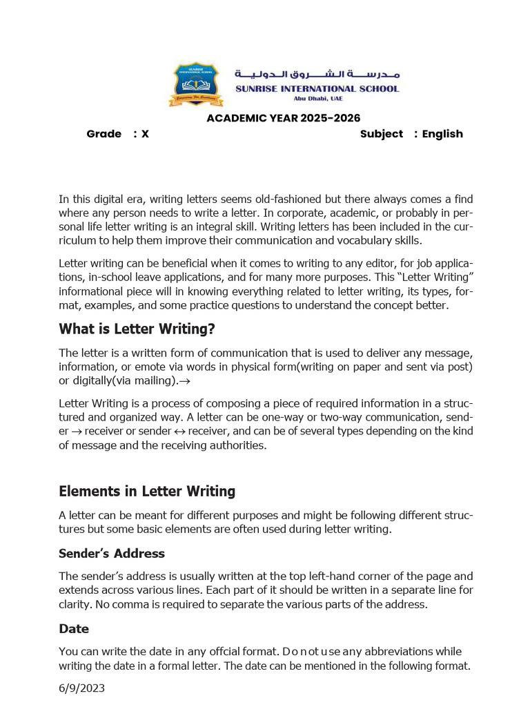 Notes - Formal Letter Writing | PDF