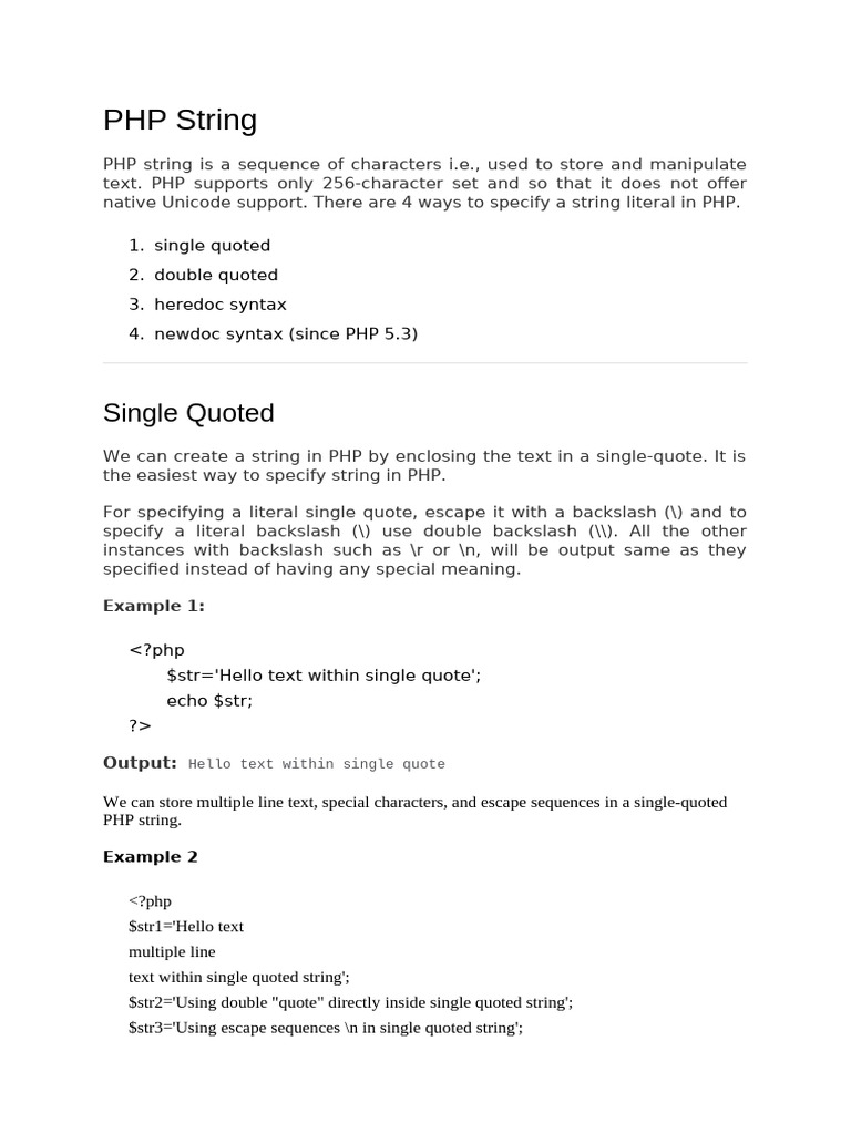 PHP Strings | PDF | String (Computer Science) | Php