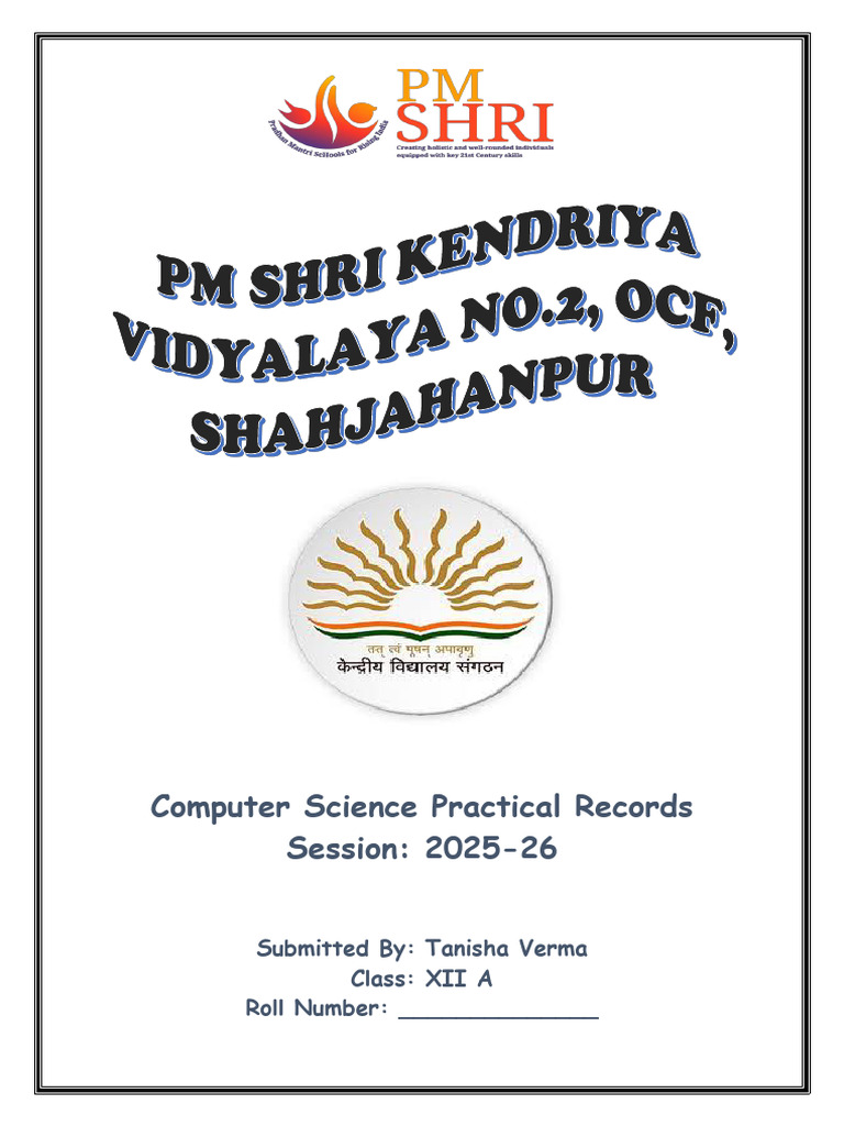 Cover Page CS Practical File | PDF