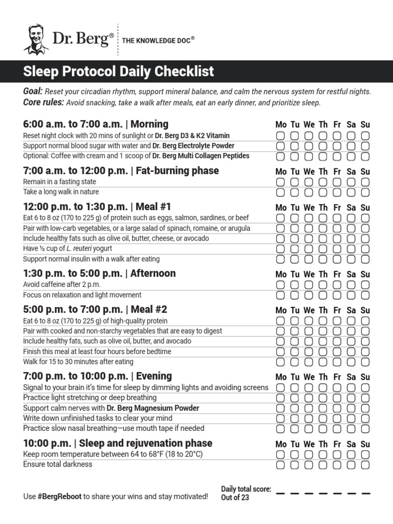Sleep Protocol Daily Checklist | PDF