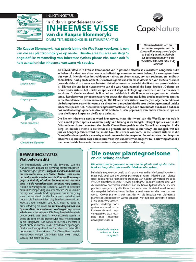 Indigenous Fish Fact Sheet Afrikaans | PDF