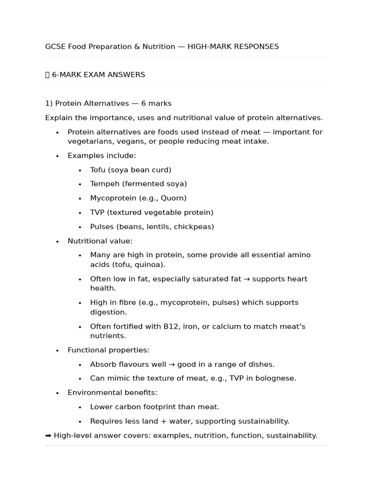 GCSE Food Preparation 2025 Paper Notes | PDF | Fat | Healthy Diet