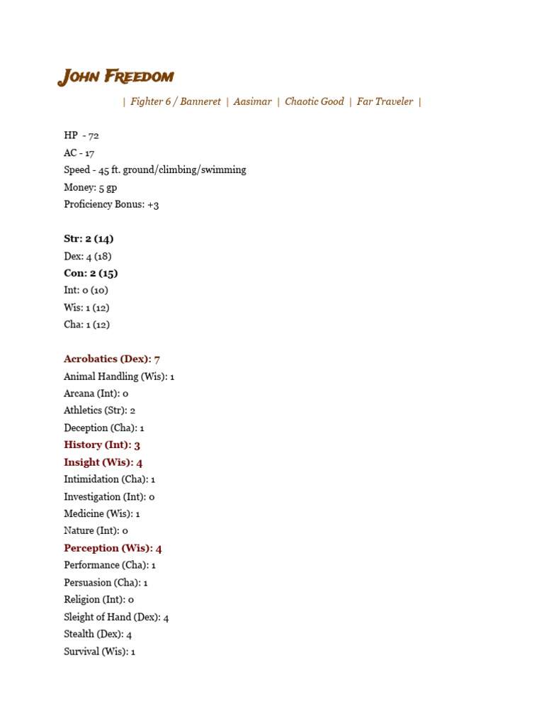 John Freedom Character Sheet | PDF