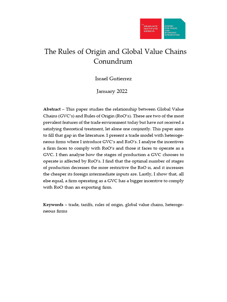 The Rules of Origin and Global Value Chains CTEI Working Paper | PDF ...