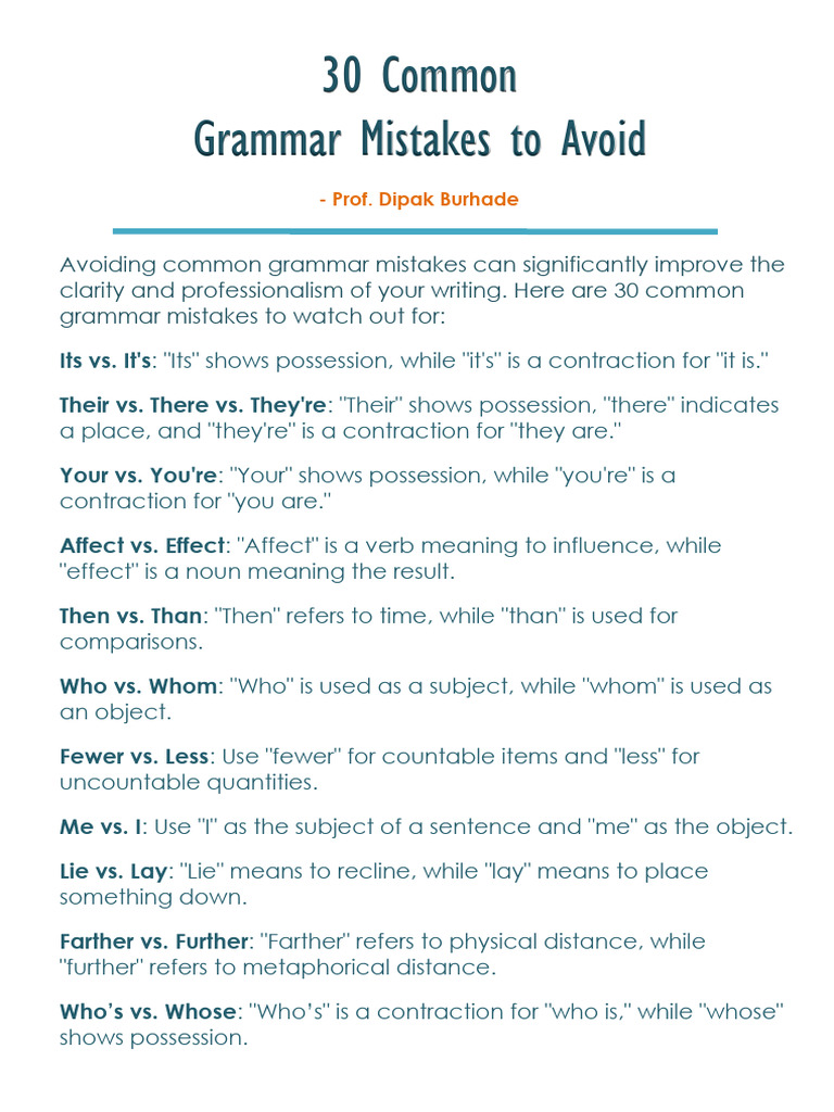 30 Common Grammar Mistakes To Avoid | PDF | Linguistic Typology ...