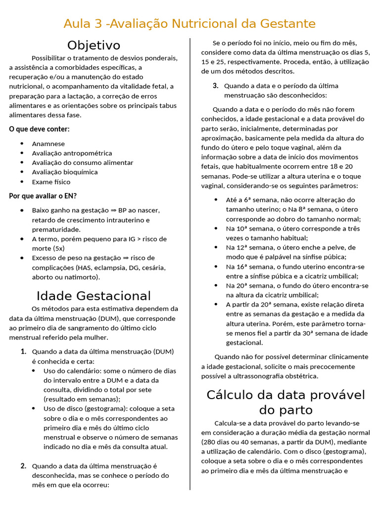 Aula 3 - Avaliação Nutricional Da Gestante | PDF | Gravidez | Índice de ...