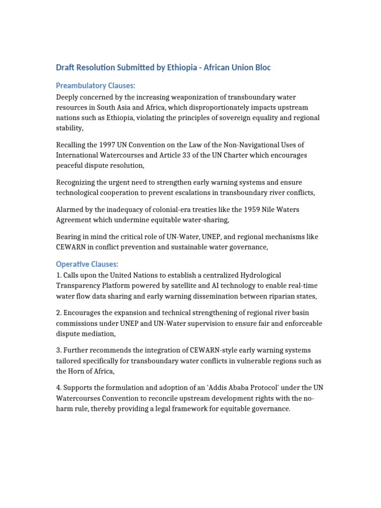 Ethiopia Draft Resolution AU | PDF
