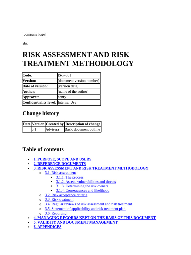 Risk Assessment and Treatment Methodology | PDF | Risk Assessment | Risk