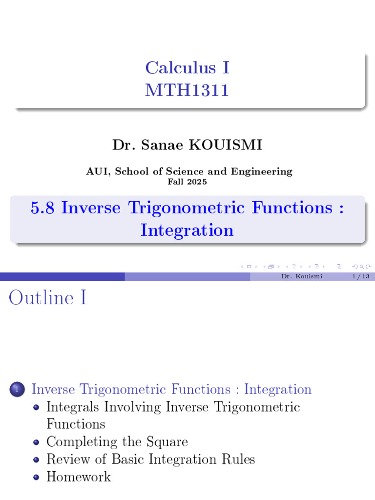 5.8 Inverse Trigonometric Functions Integration | PDF | Integral ...