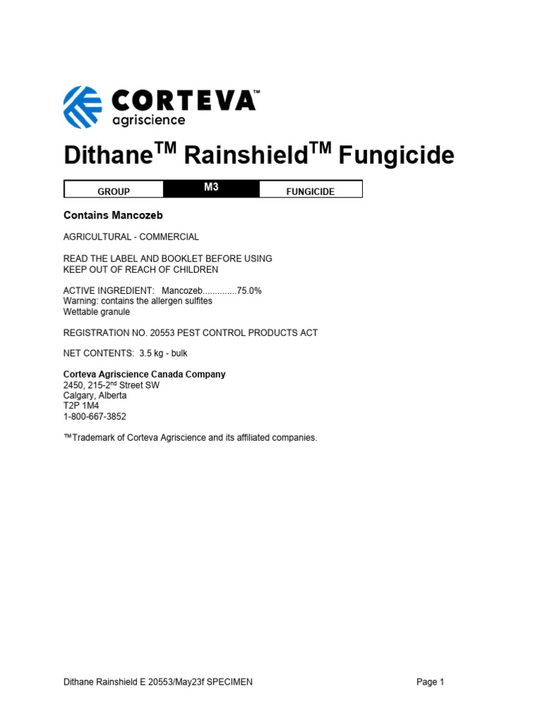 DF Dithane Rainshield Fungicide Label English | PDF | Pesticide