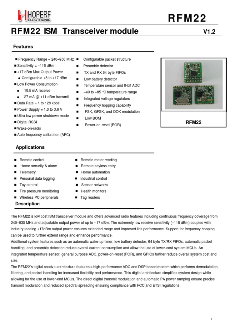 RFM22 | PDF | Hertz | Analog To Digital Converter